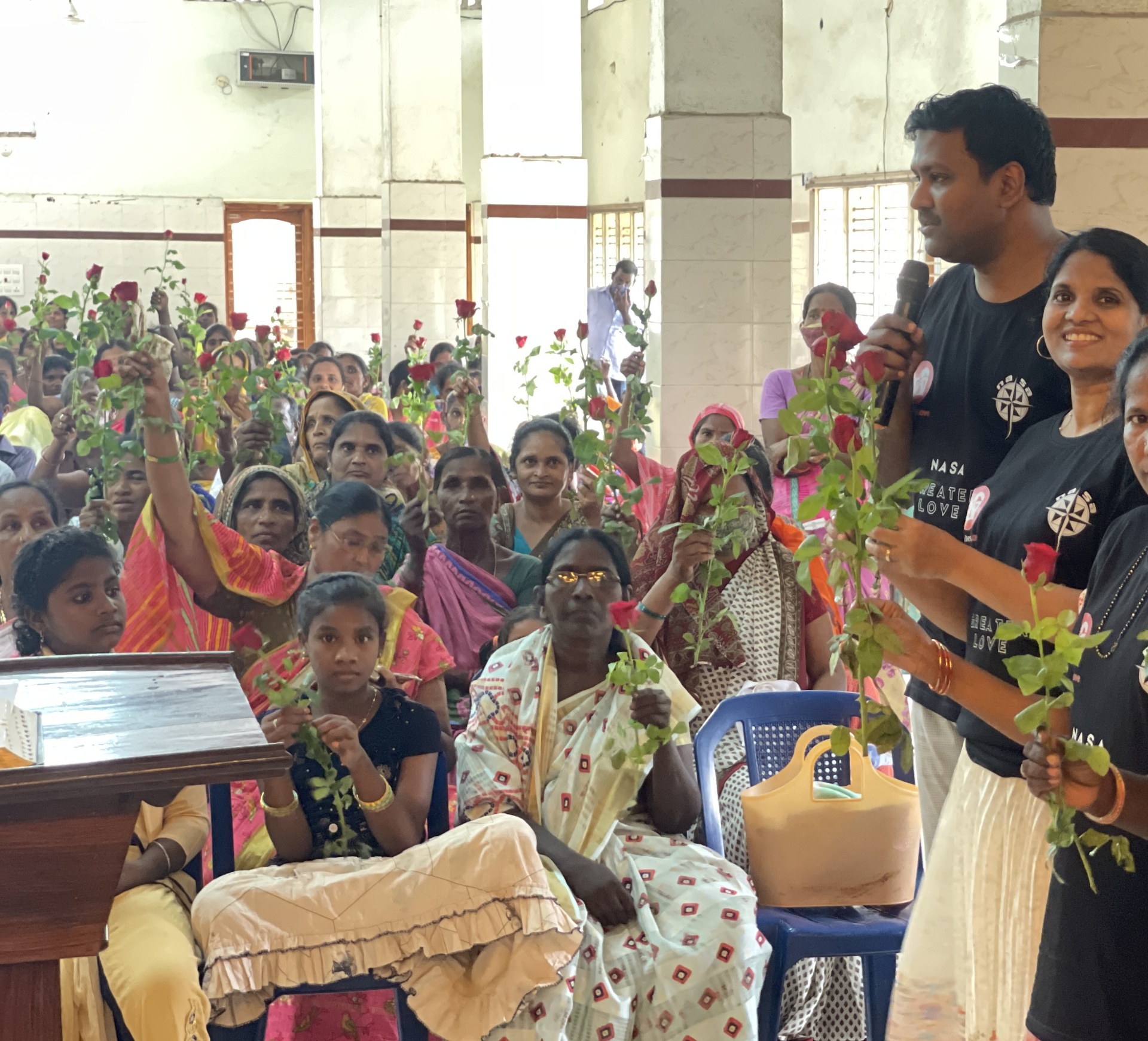 Sujeet and Leena Nuthulapaty with community members in India